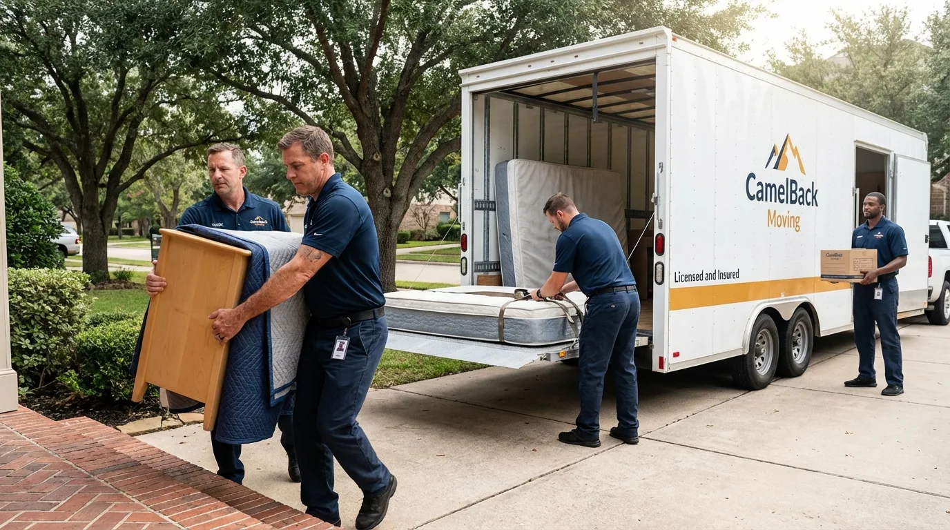Crew loading residential truck for cross-state move from Searsmont, ME